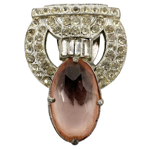 vintage WMCA pink & clear rhinestones Dress scarf Clip sparkle jewelry - Picture 1 of 7